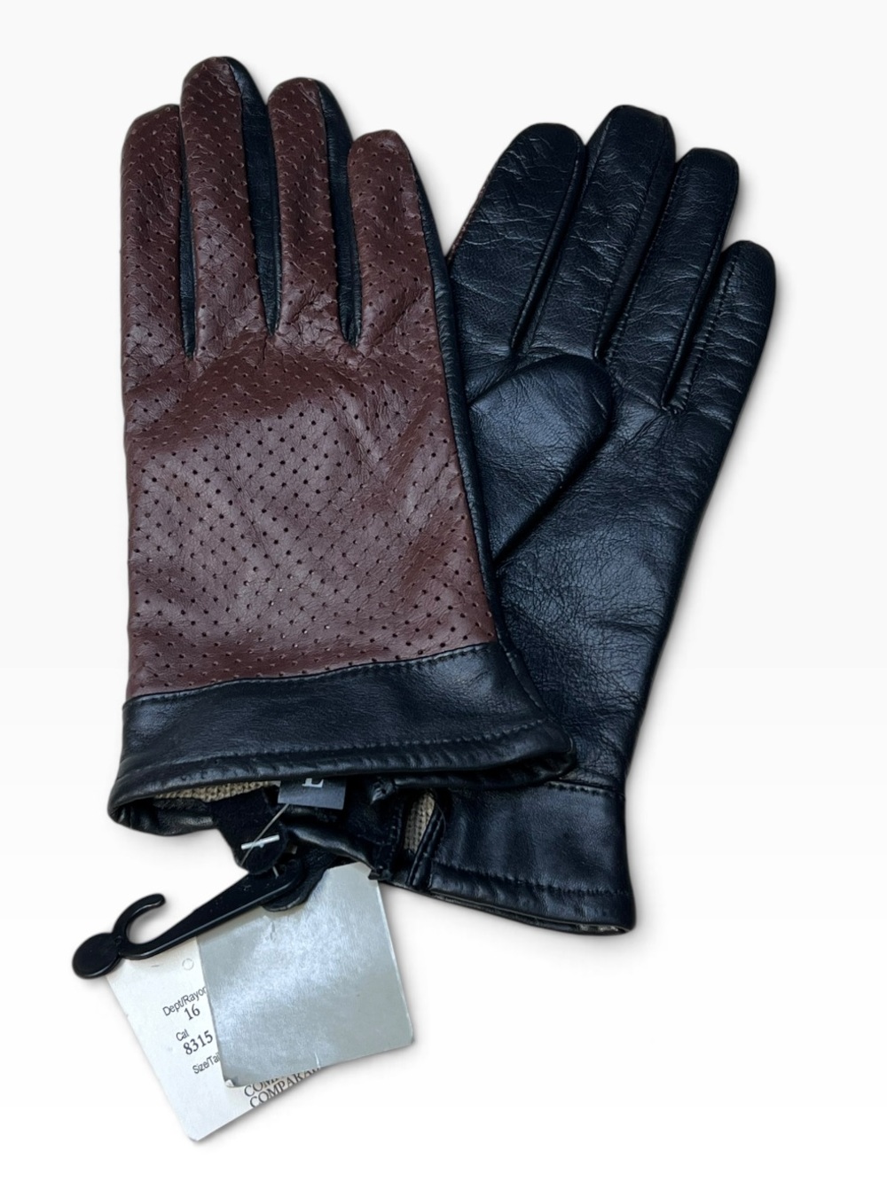 Women's Two-Tone Leather Gloves - Black & Brown Size M-L